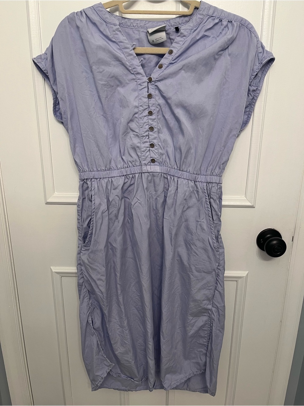 Prana Light Blue Cap Sleeve Button-Front Dress 100% Tencel Sz M - Picture 2 of 5
